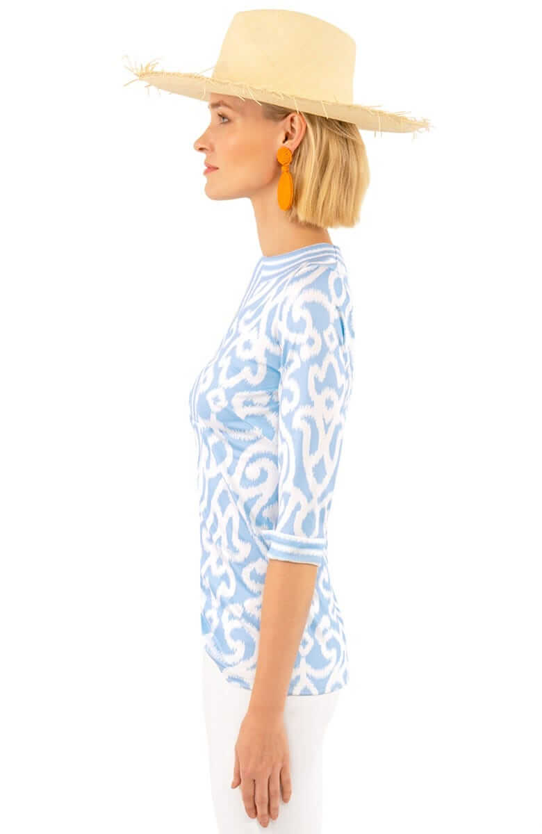 Jersey Split Neck Tunic - Arabesque- Final Sale Periwinkle