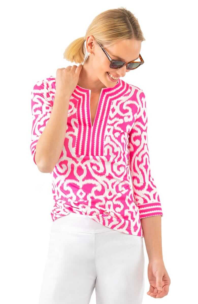 Jersey Split Neck Tunic - Arabesque- Final Sale Pink