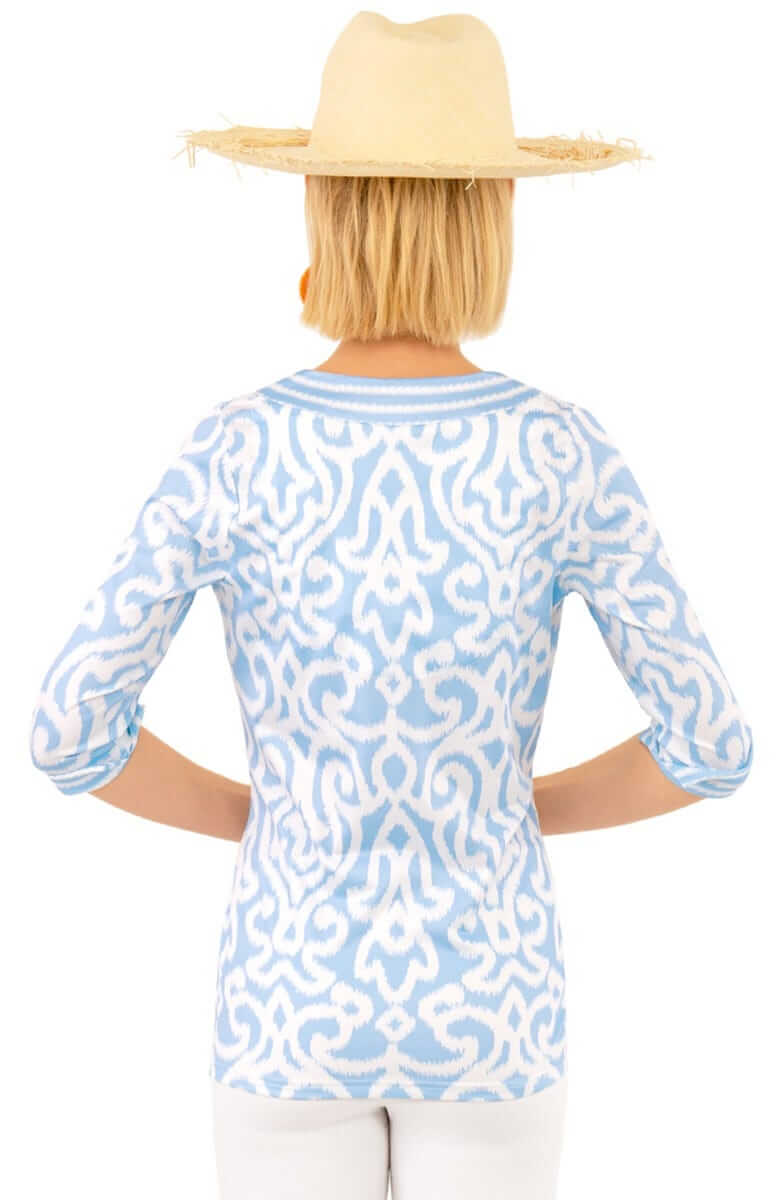 Jersey Split Neck Tunic - Arabesque- Final Sale Periwinkle