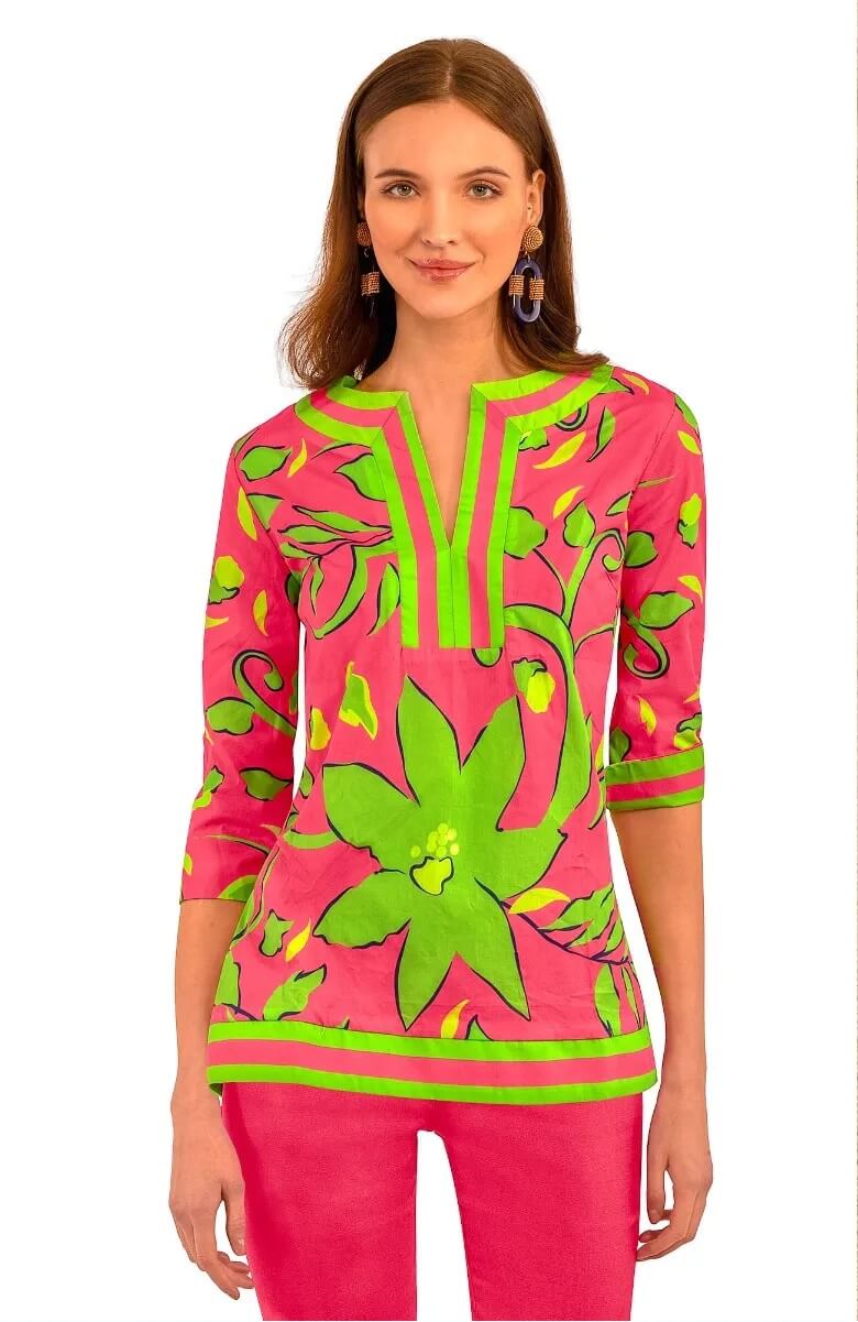 Jersey Split Neck Tunic - Full Bloom - Final Sale Pink