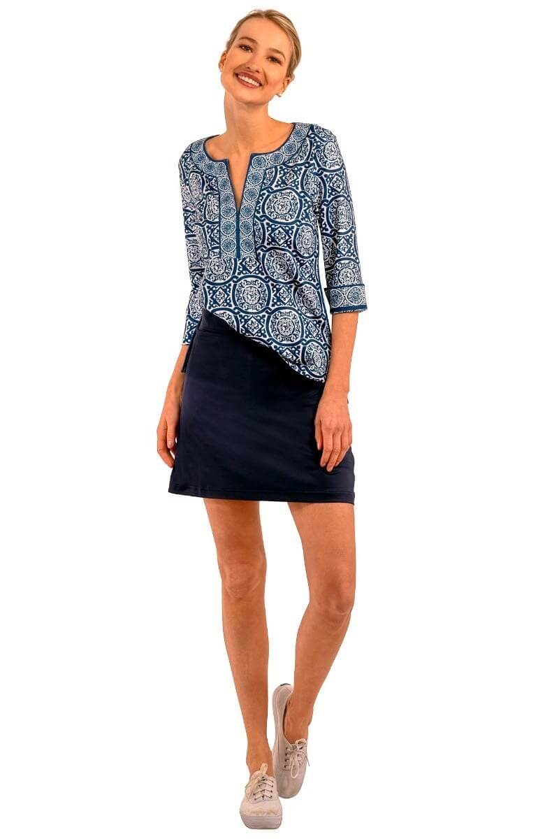 Jersey Split Neck Tunic - Sultan's Dining Room Navy White