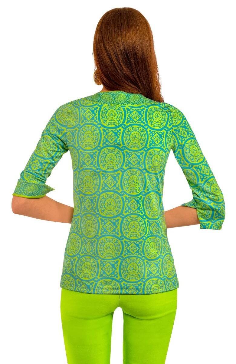 Jersey Split Neck Tunic - Sultan's Dining Room Turq Lime