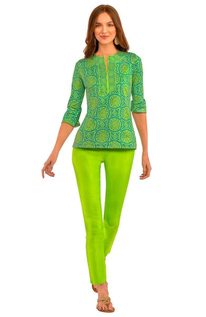 Jersey Split Neck Tunic - Sultan's Dining Room Turq Lime