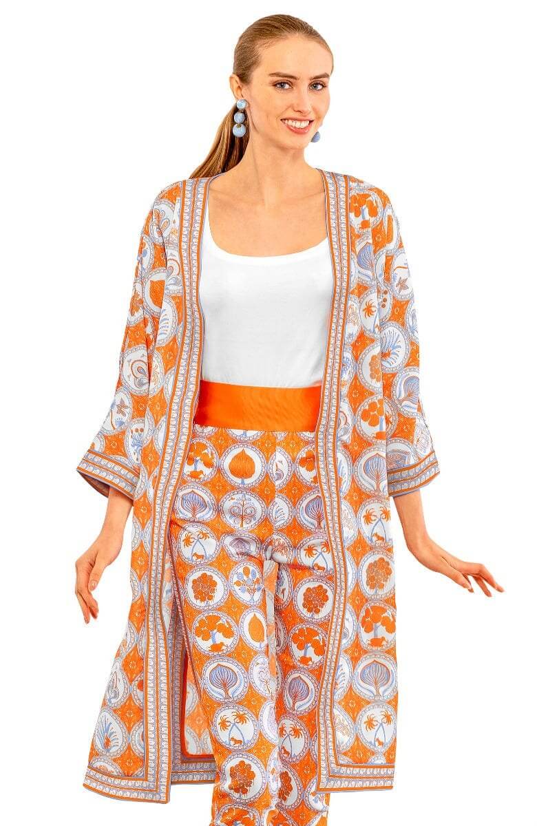 Poly Crepe Kimono - Circle of Love Orange Peri