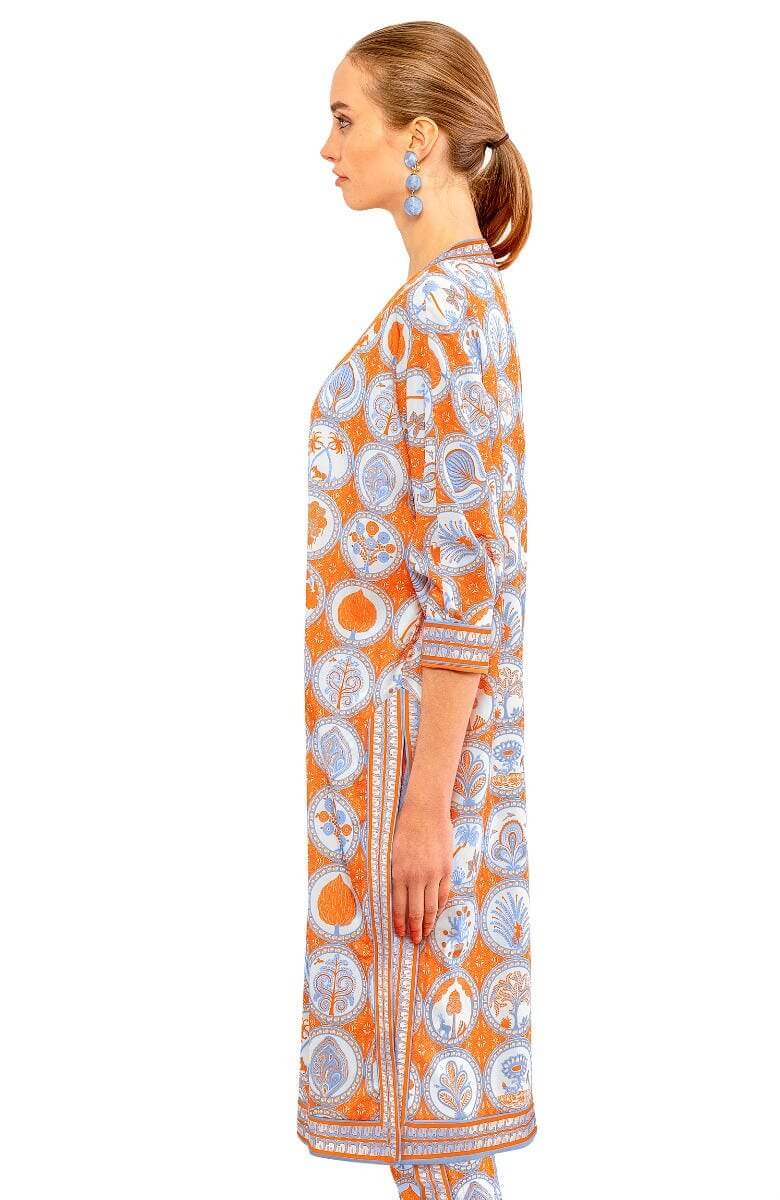 Poly Crepe Kimono - Circle of Love Orange Peri