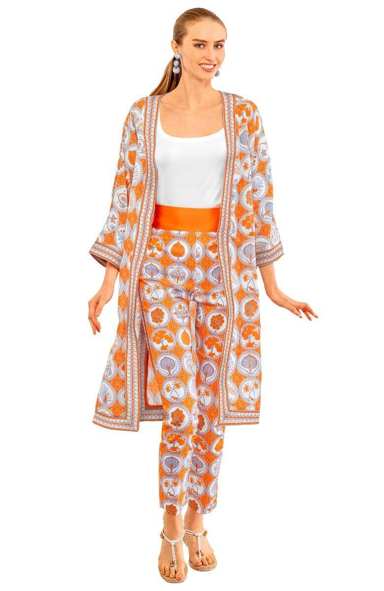 Poly Crepe Kimono - Circle of Love Orange Peri