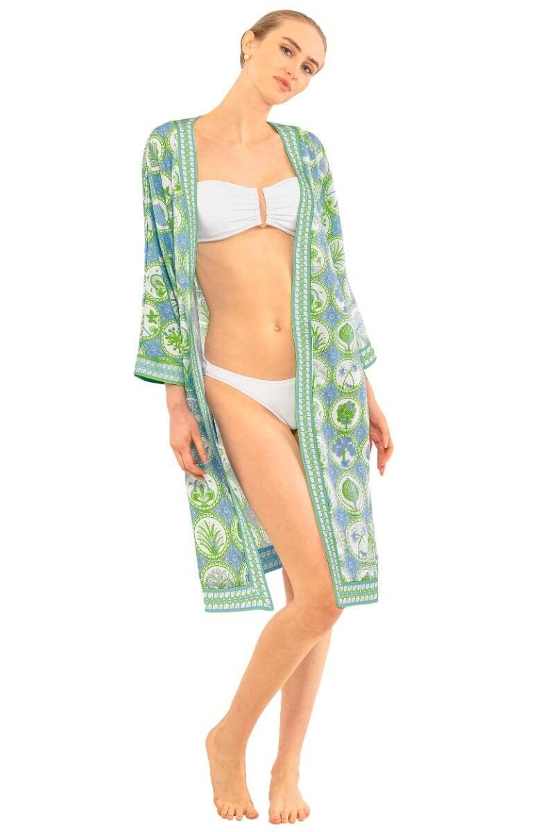 Poly Crepe Kimono - Circle of Love Periwink Kelly