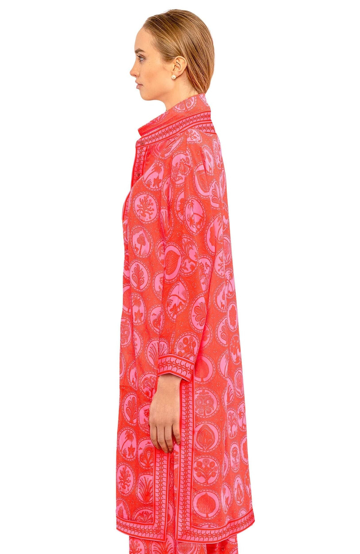 Poly Crepe Kimono - Circle of Love Pink Red