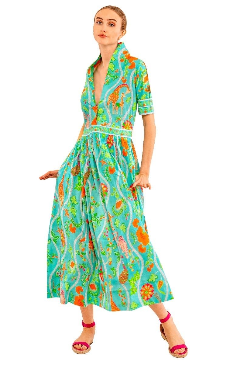 June Dress - Jungle Symphony - Final Sale Turq Orange