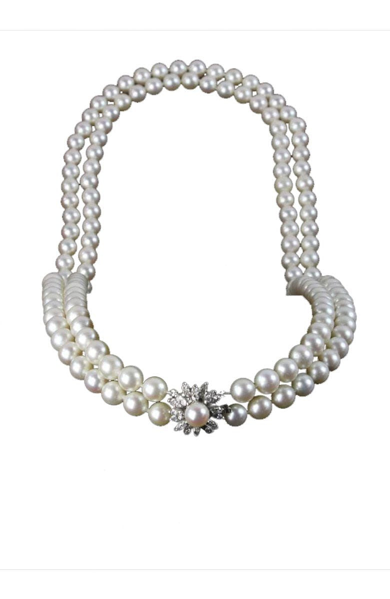 Cultured Pearl Necklace/Diamond Clasp