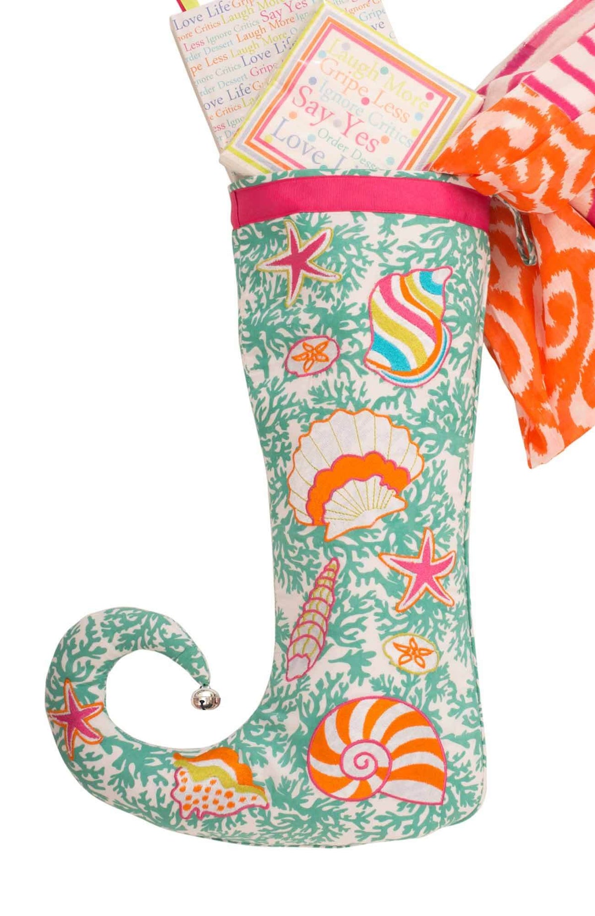 Laugh More Embroidered Stocking Sea Shells