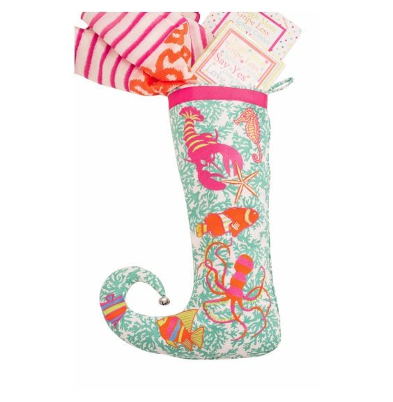 Laugh More Embroidered Stocking Sea Creatures