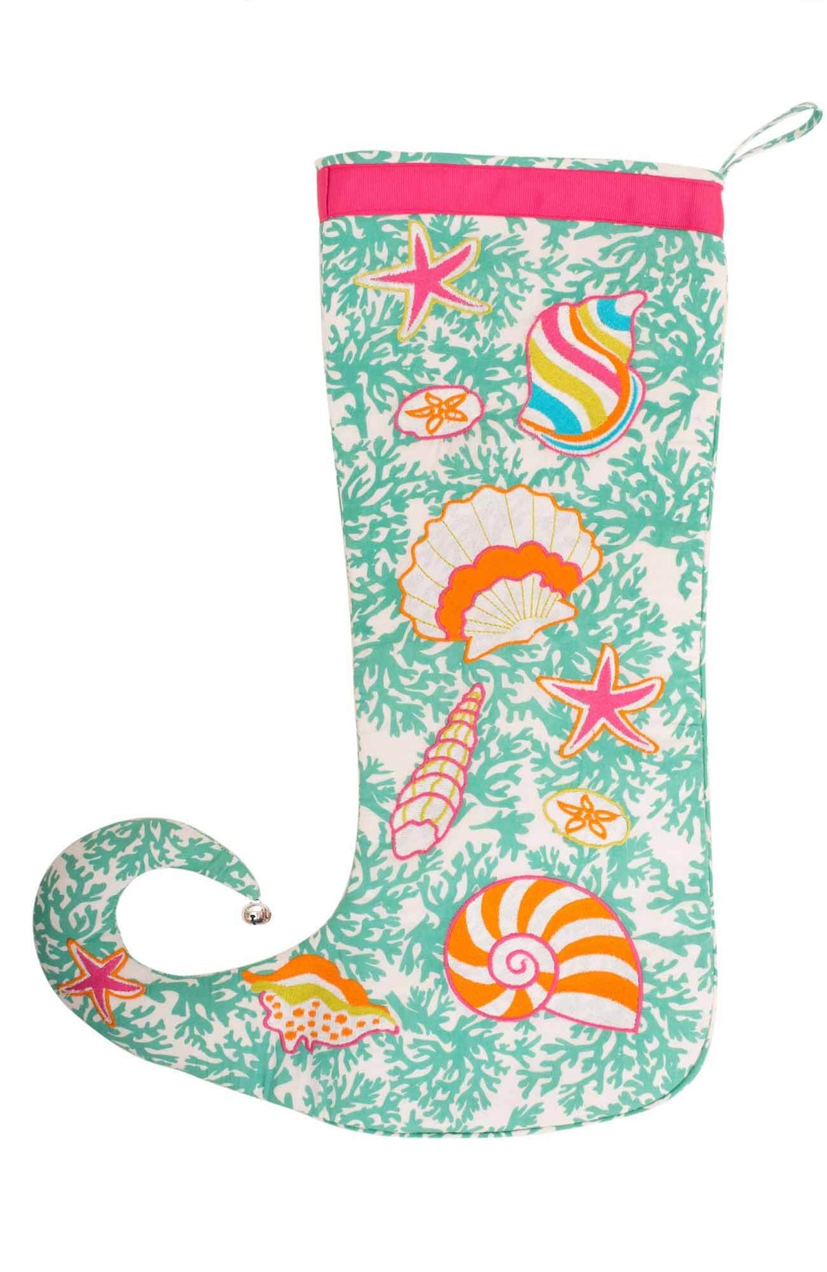 Laugh More Embroidered Stocking Sea Shells