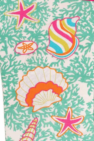 Laugh More Embroidered Stocking Sea Shells