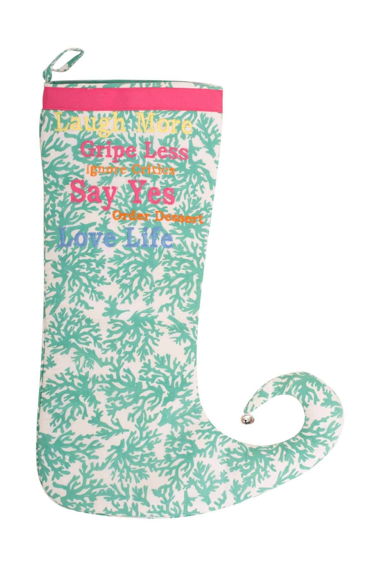 Laugh More Embroidered Stocking Sea Shells