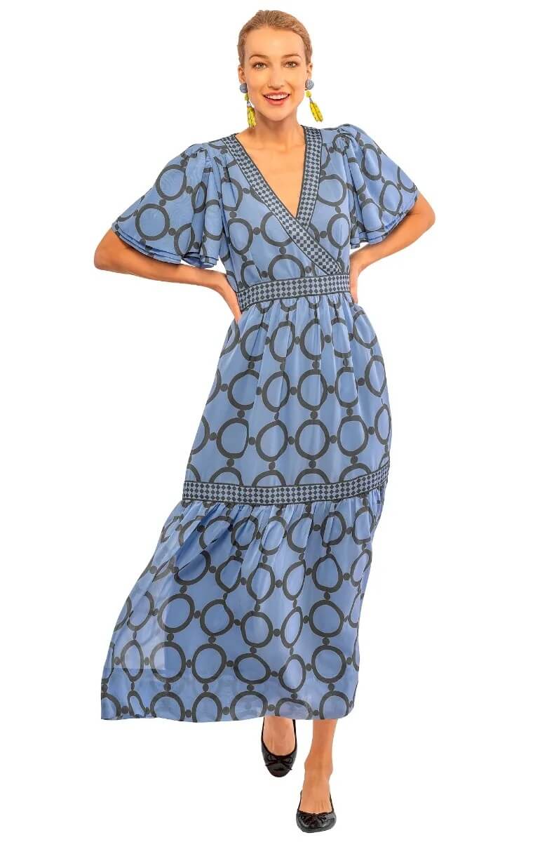 Gretchen Scott Designs Dresses | Gretchen Scott Le Marais Dress Midi Maxi Black Tan Dip & Dot Short Sleeve M Nwt | Color: Black/Tan