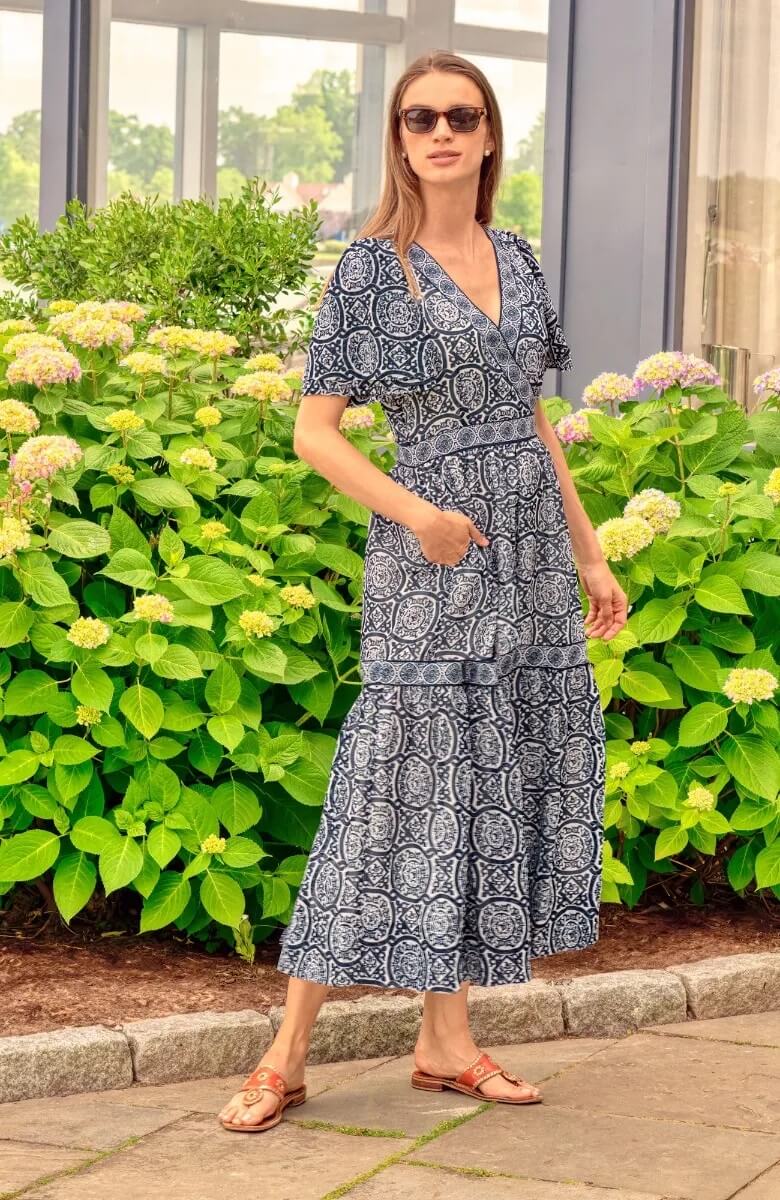Le Marais Midi/Maxi Dress - Sultan's Dining Room - Final Sale Navy White