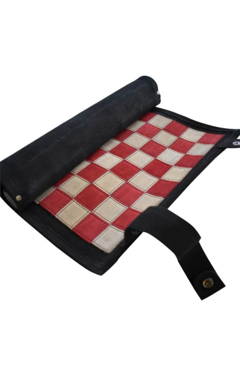 Leather Roll-Up Chess & Checkers Set with Poker Dice Black