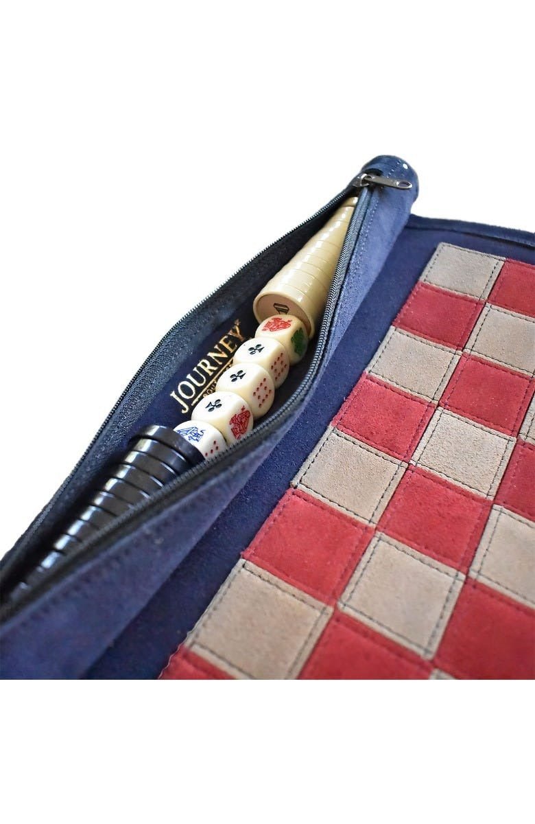 Leather Roll-Up Chess & Checkers Set with Poker Dice Royal