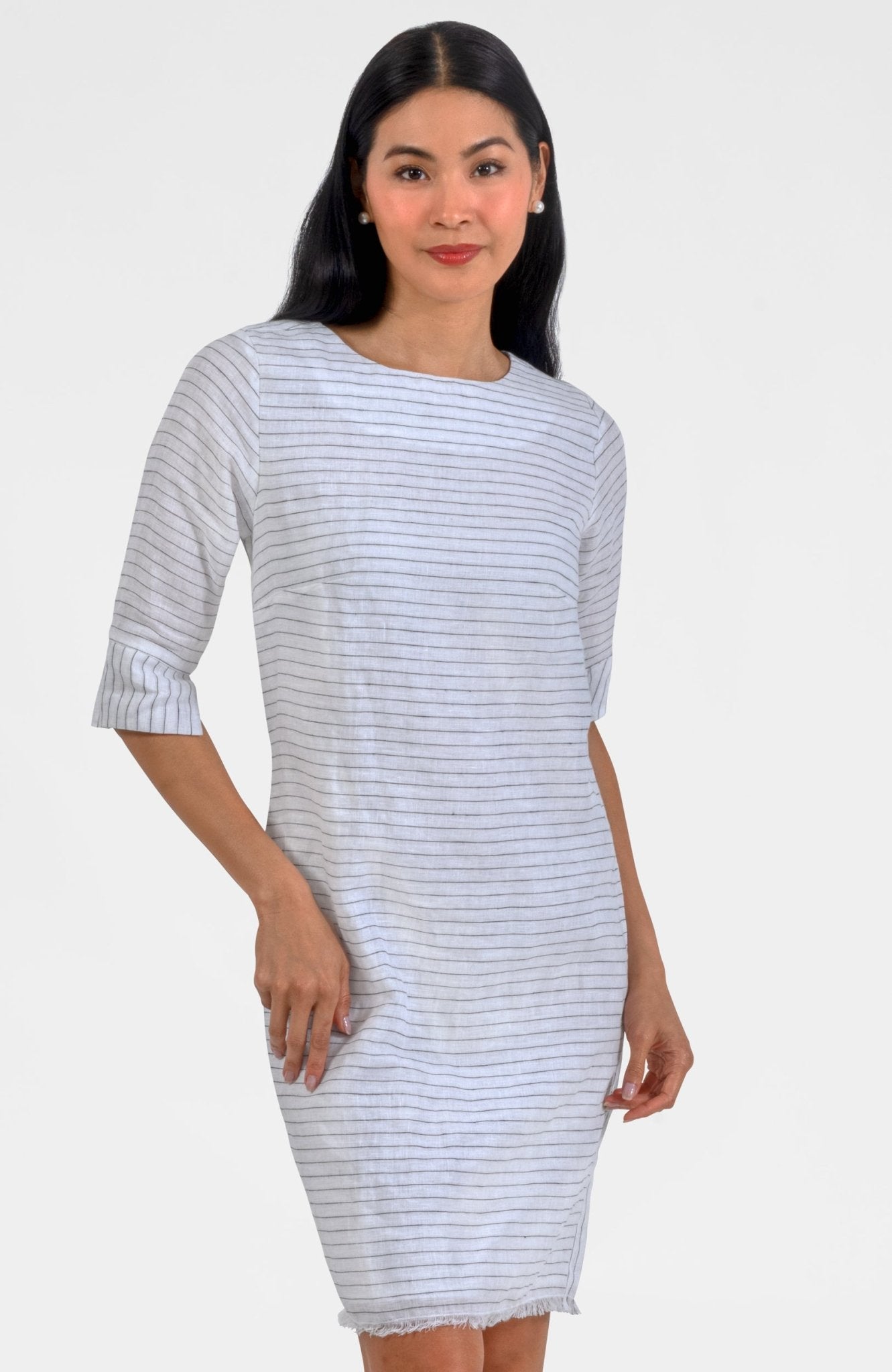 Linen Fringe Fun Dress - Stripe It White / XS