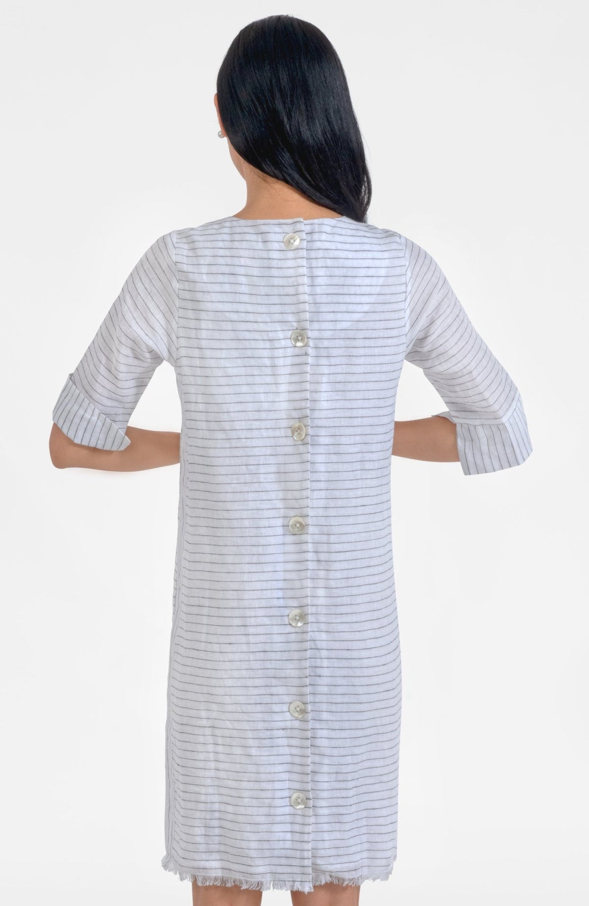 Linen Fringe Fun Dress - Stripe It White