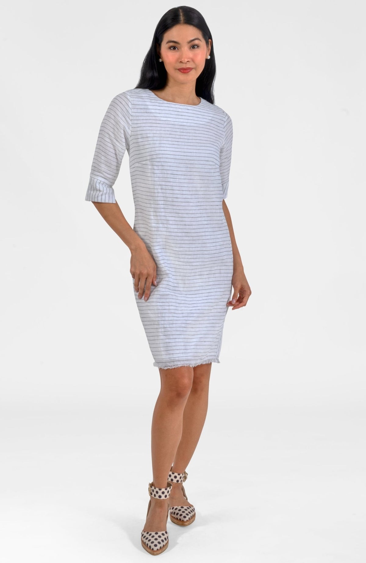 Linen Fringe Fun Dress - Stripe It White