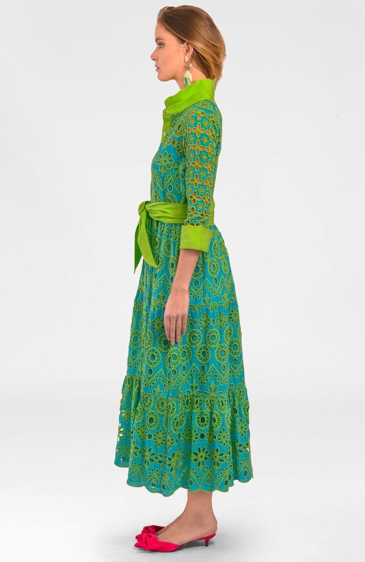 Little Bo Peep Midi Dress - Contrast Turq Lime