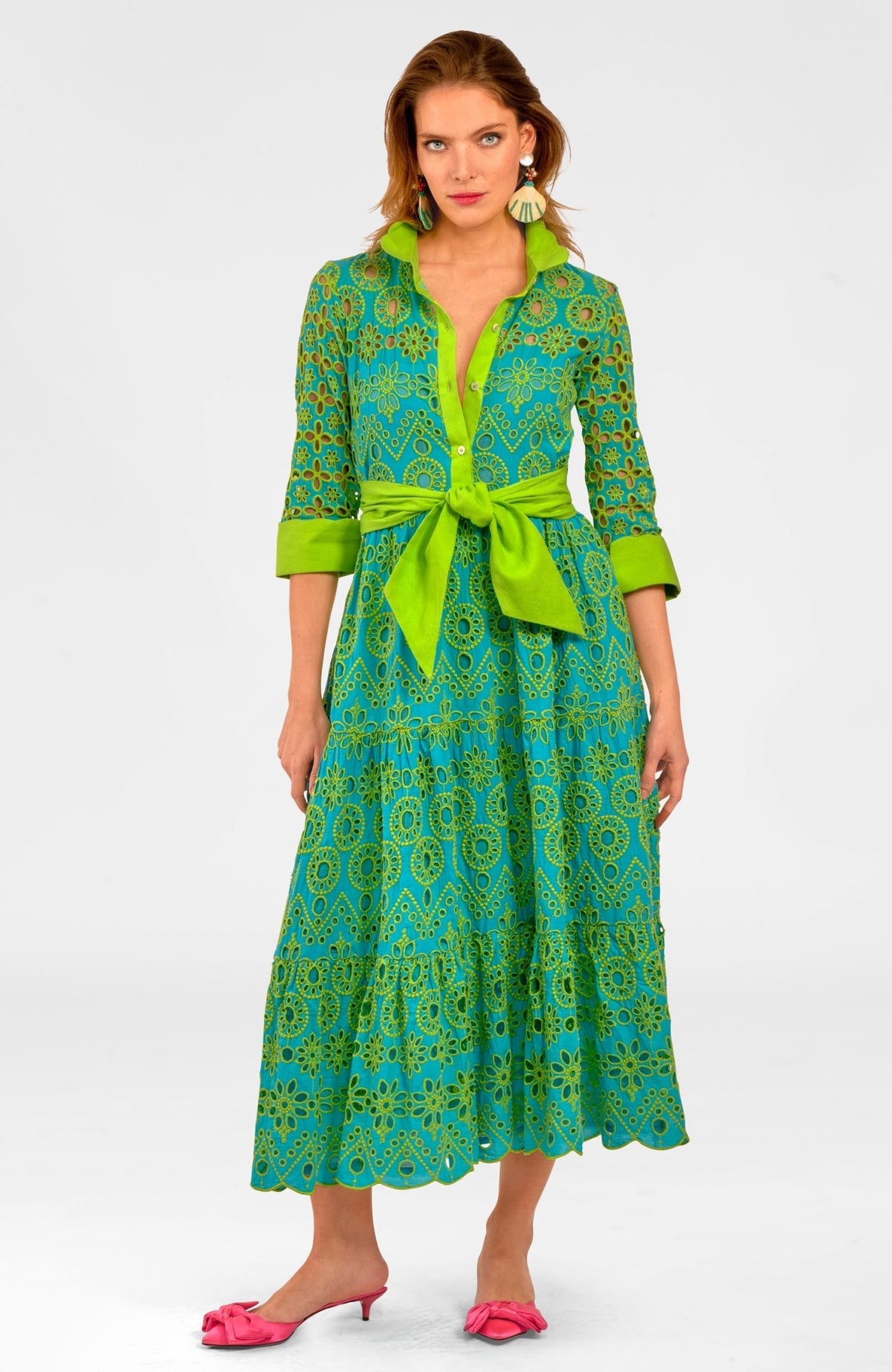 Little Bo Peep Midi Dress - Contrast Turq Lime