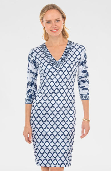 Vibrant Coastal Charm: Lobster Soup Dress by Gretchen Scott Navy / Red / Goddess (XXL)