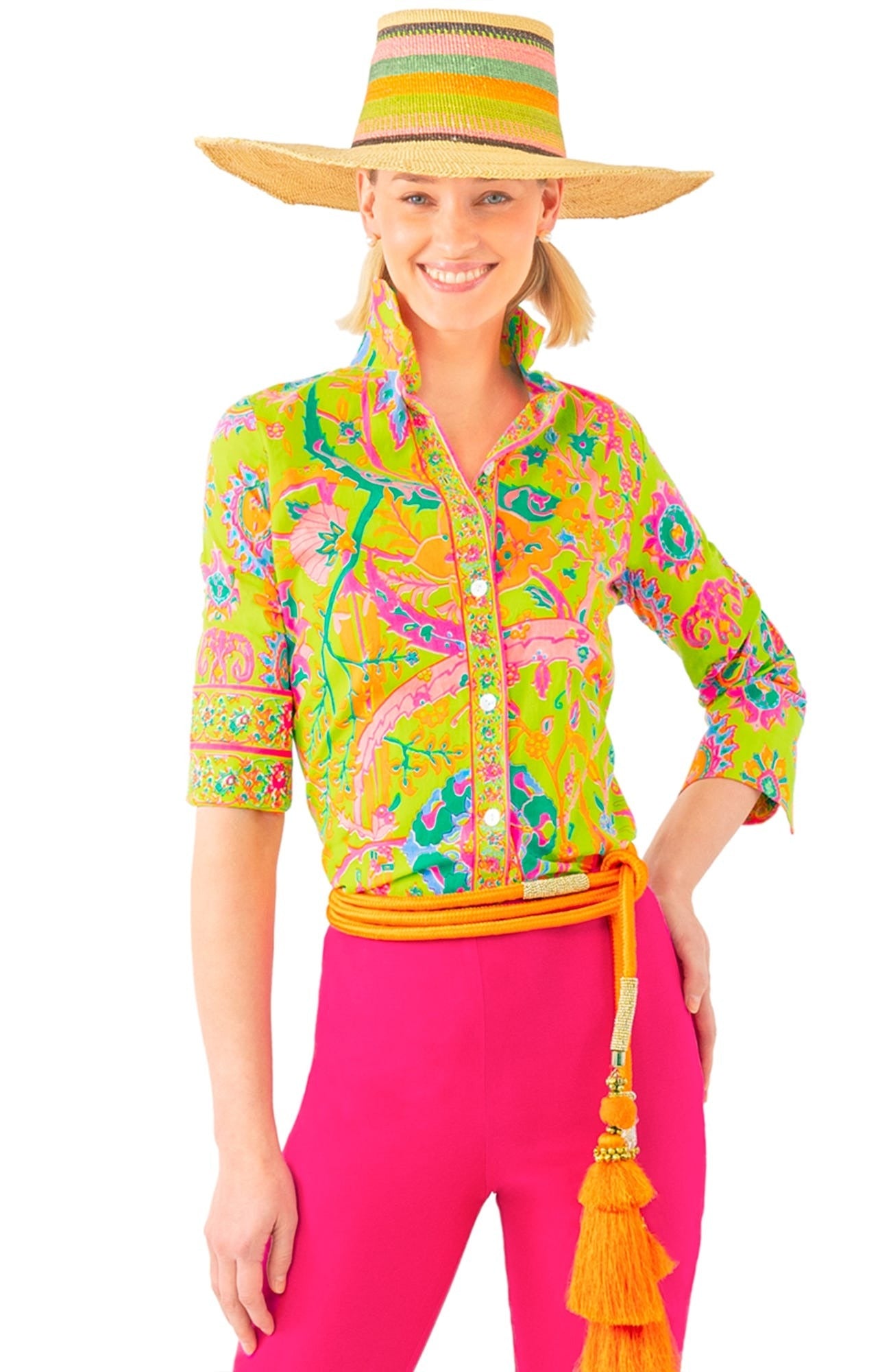 Cotton Boyfriend Shirt - Magic Carpet - Final Sale Lime