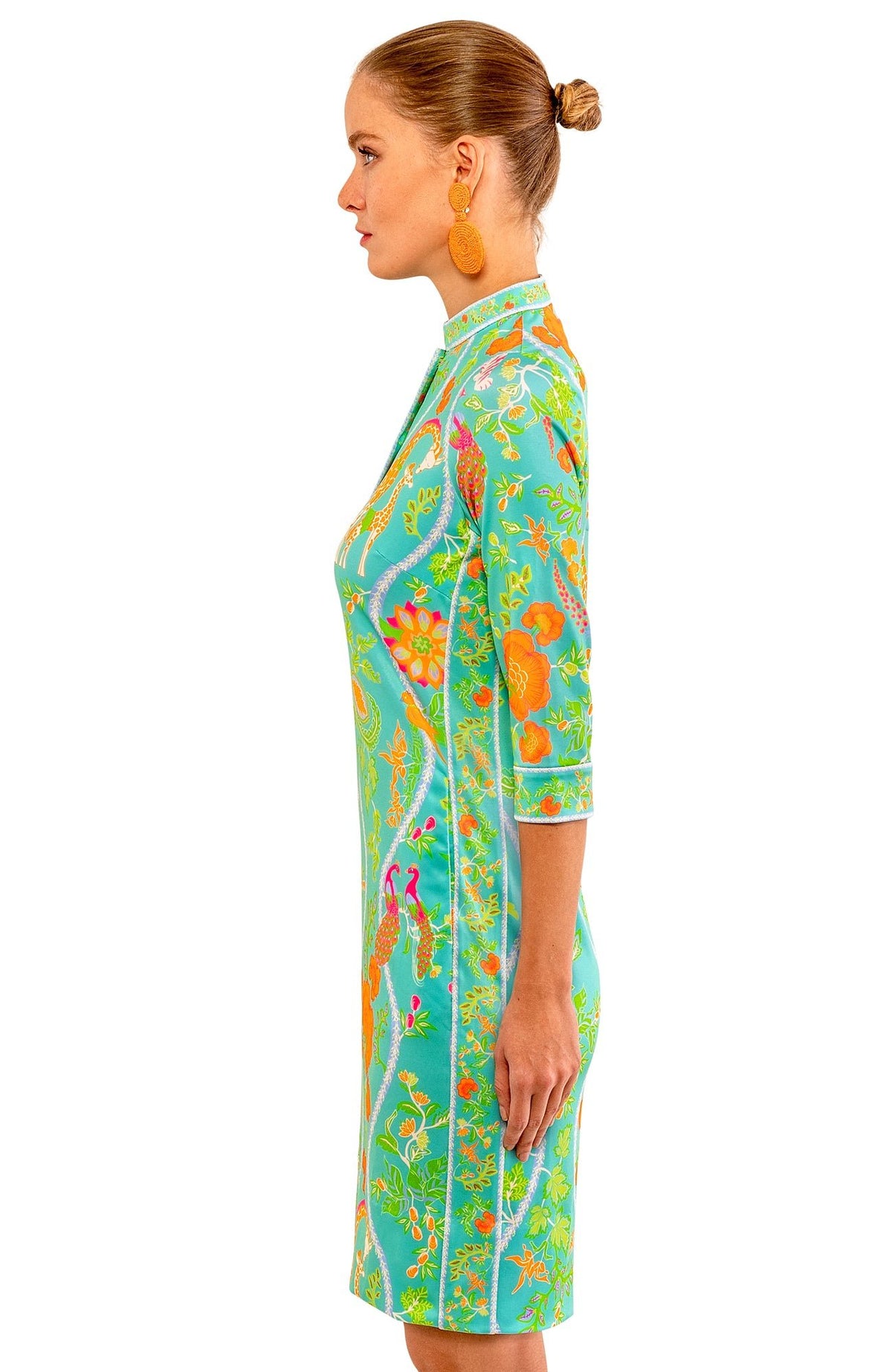 Mandarin Dress - Jungle Symphony Turq Orange