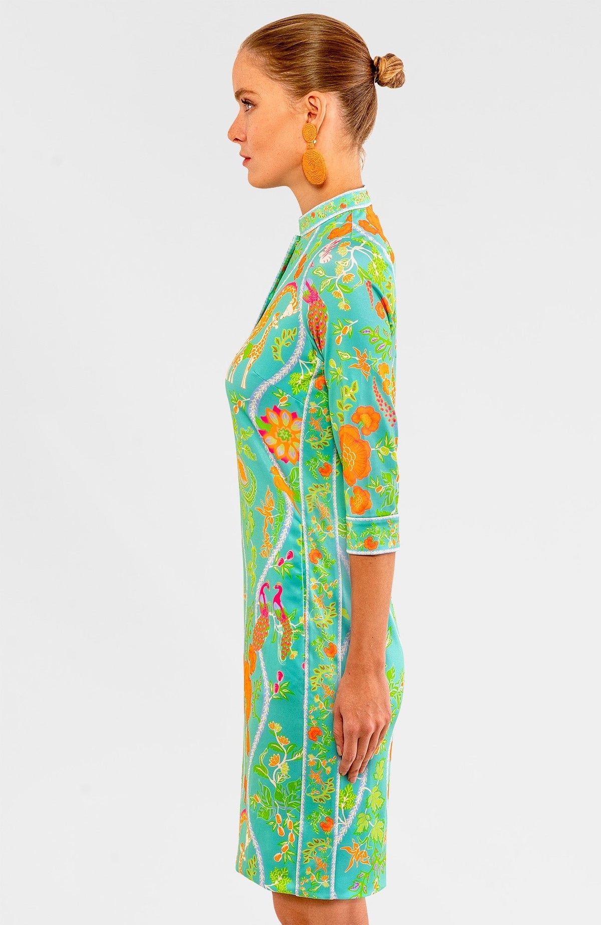Mandarin Dress - Jungle Symphony Turq Orange