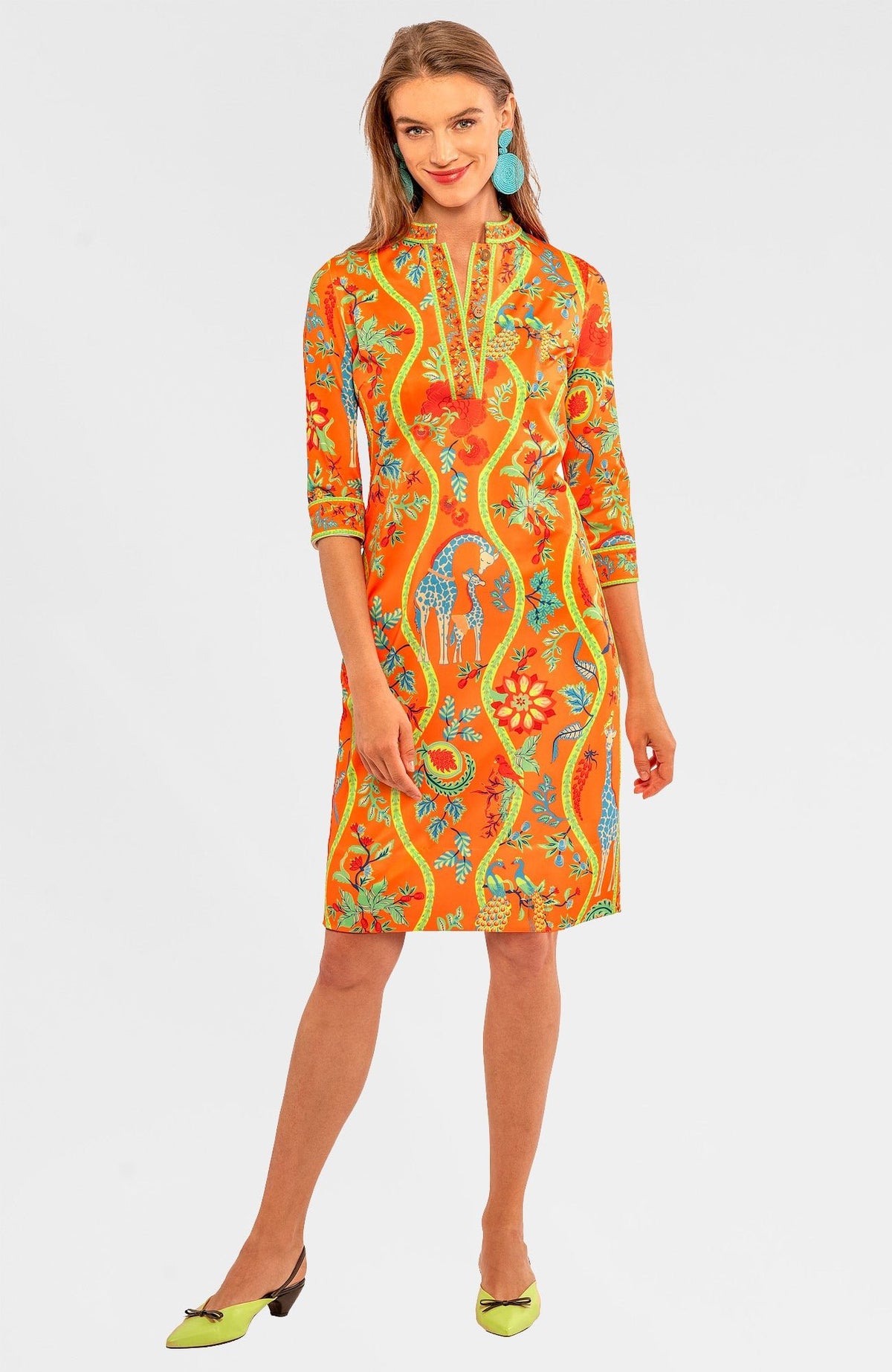 Mandarin Dress - Jungle Symphony Orange