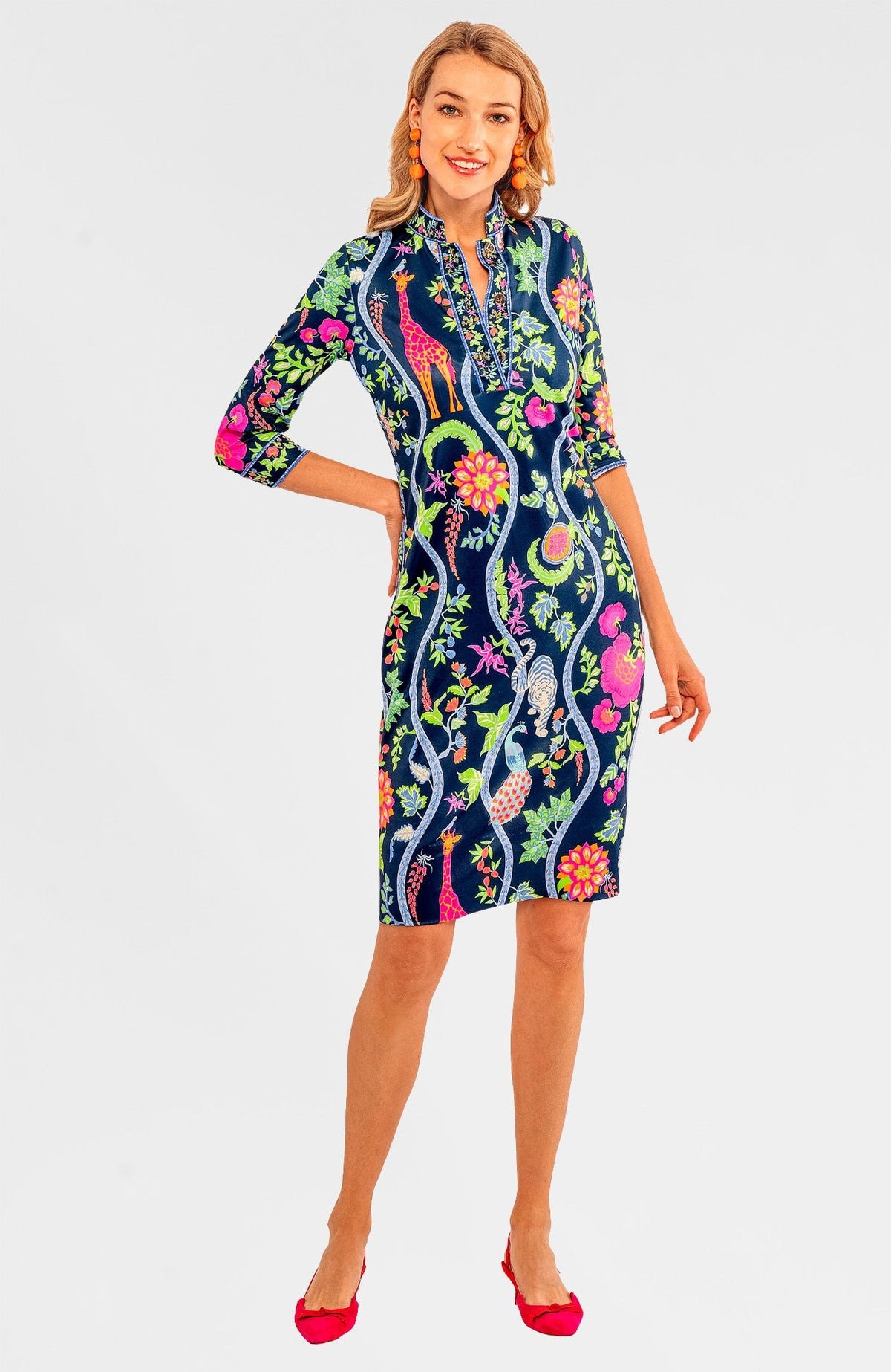 Mandarin Dress - Jungle Symphony Navy