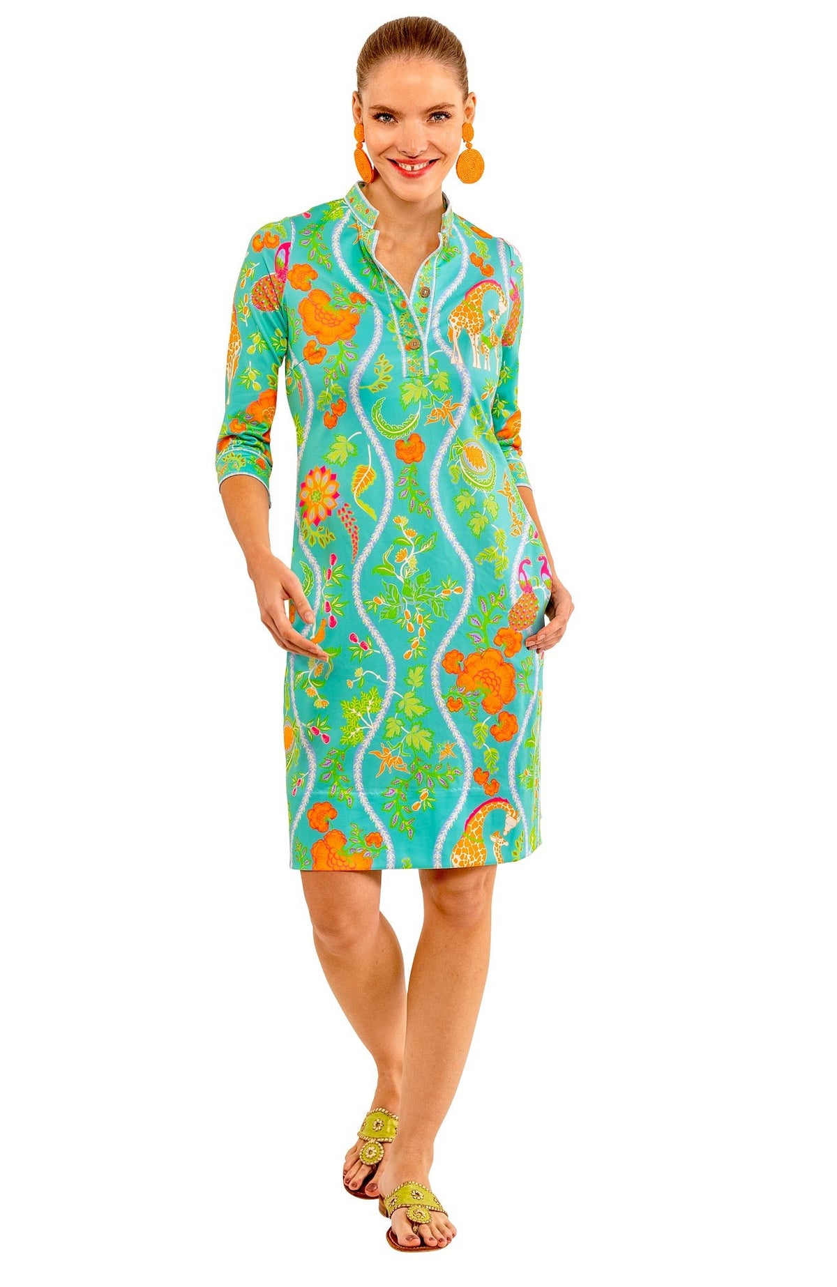 Mandarin Dress - Jungle Symphony Turq Orange