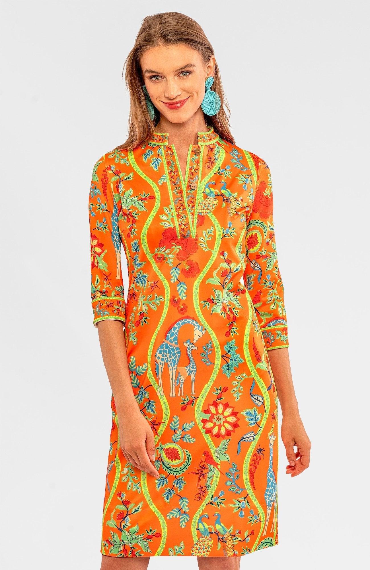 Mandarin Dress - Jungle Symphony Orange