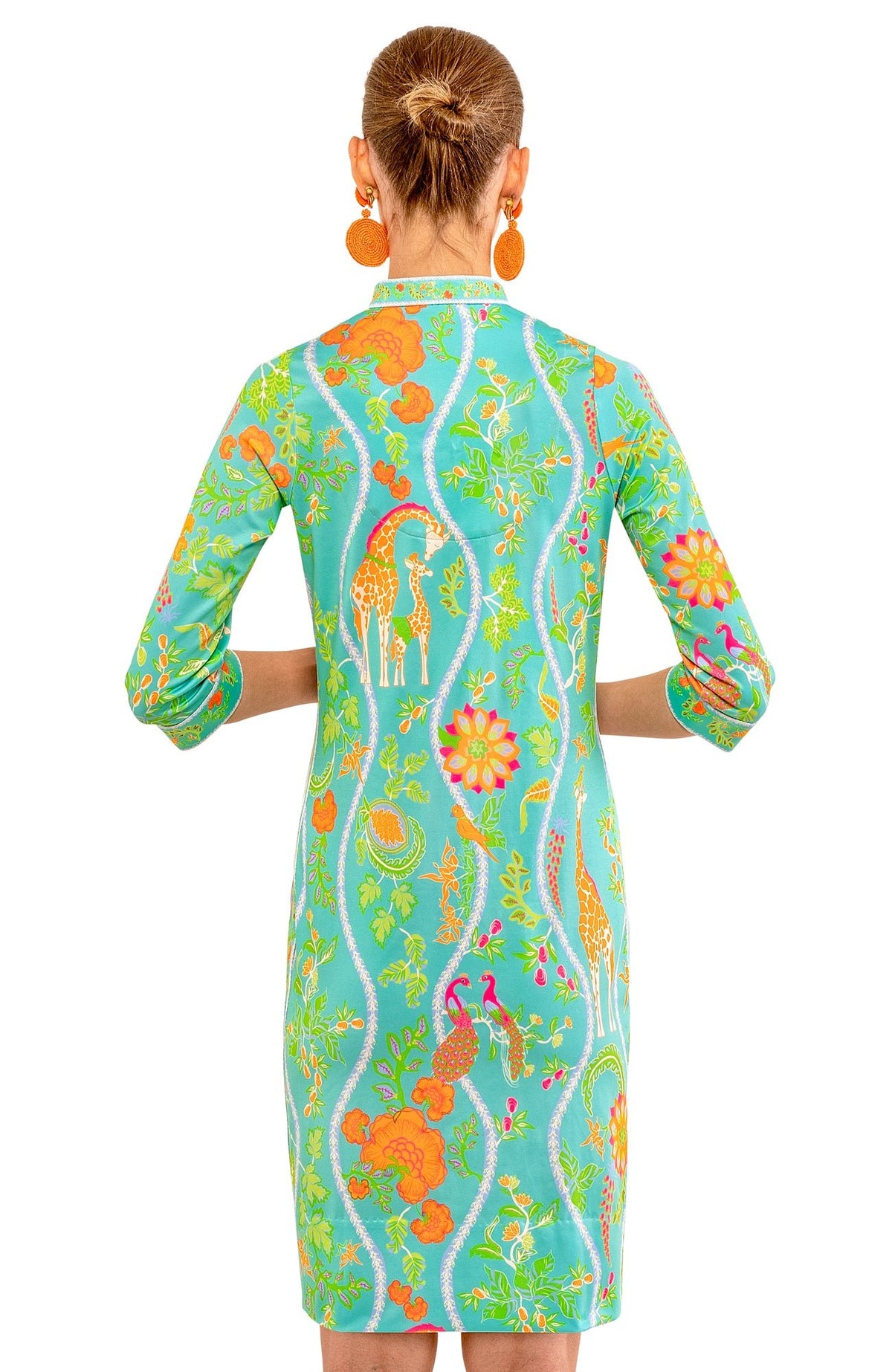 Mandarin Dress - Jungle Symphony Turq Orange