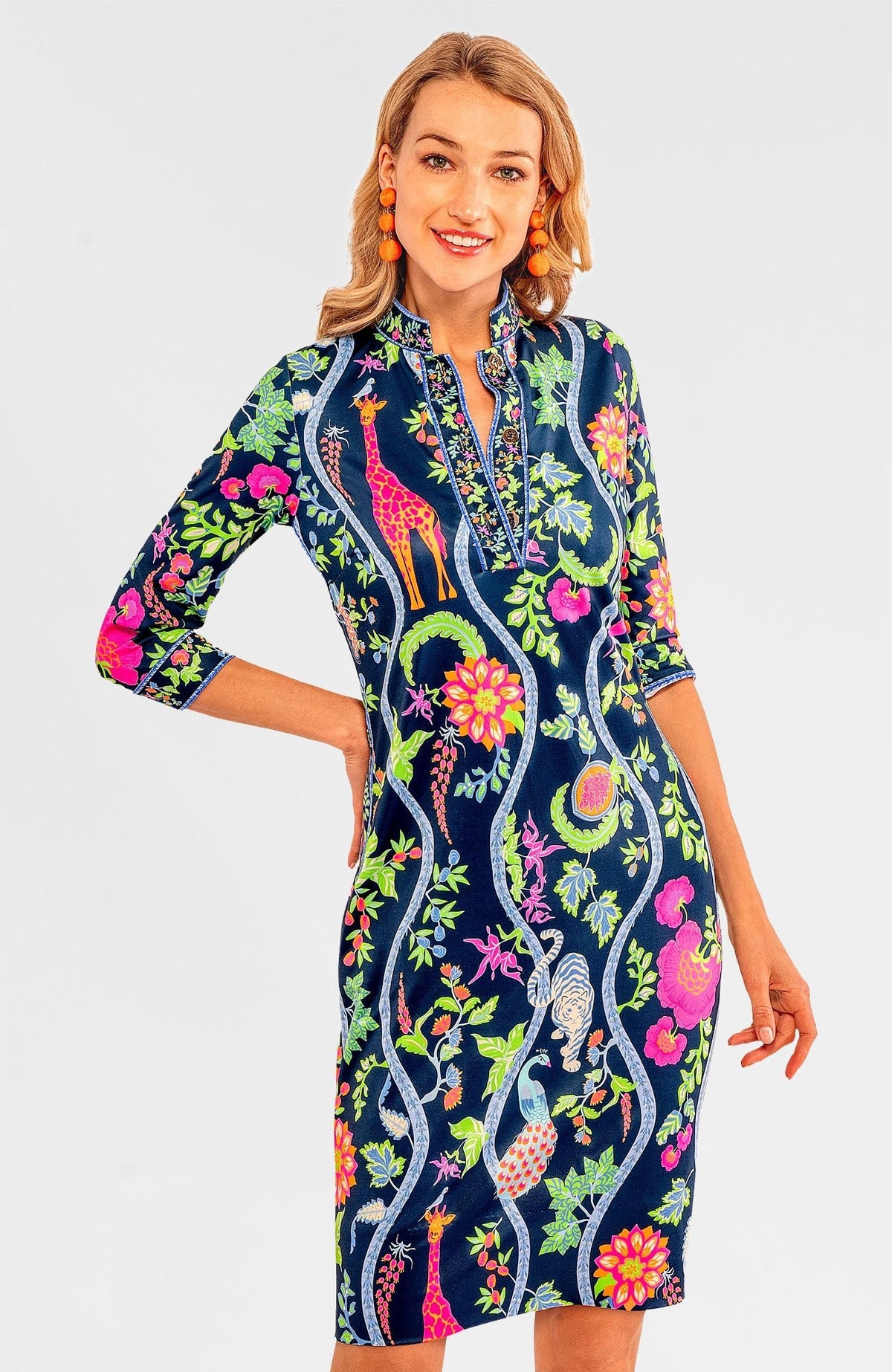 Mandarin Dress - Jungle Symphony Navy