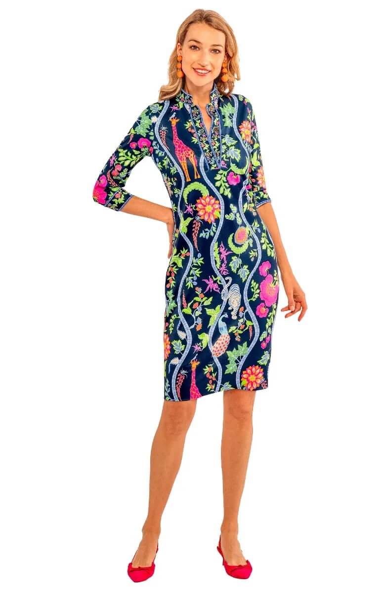 Mandarin Dress - Jungle Symphony Navy