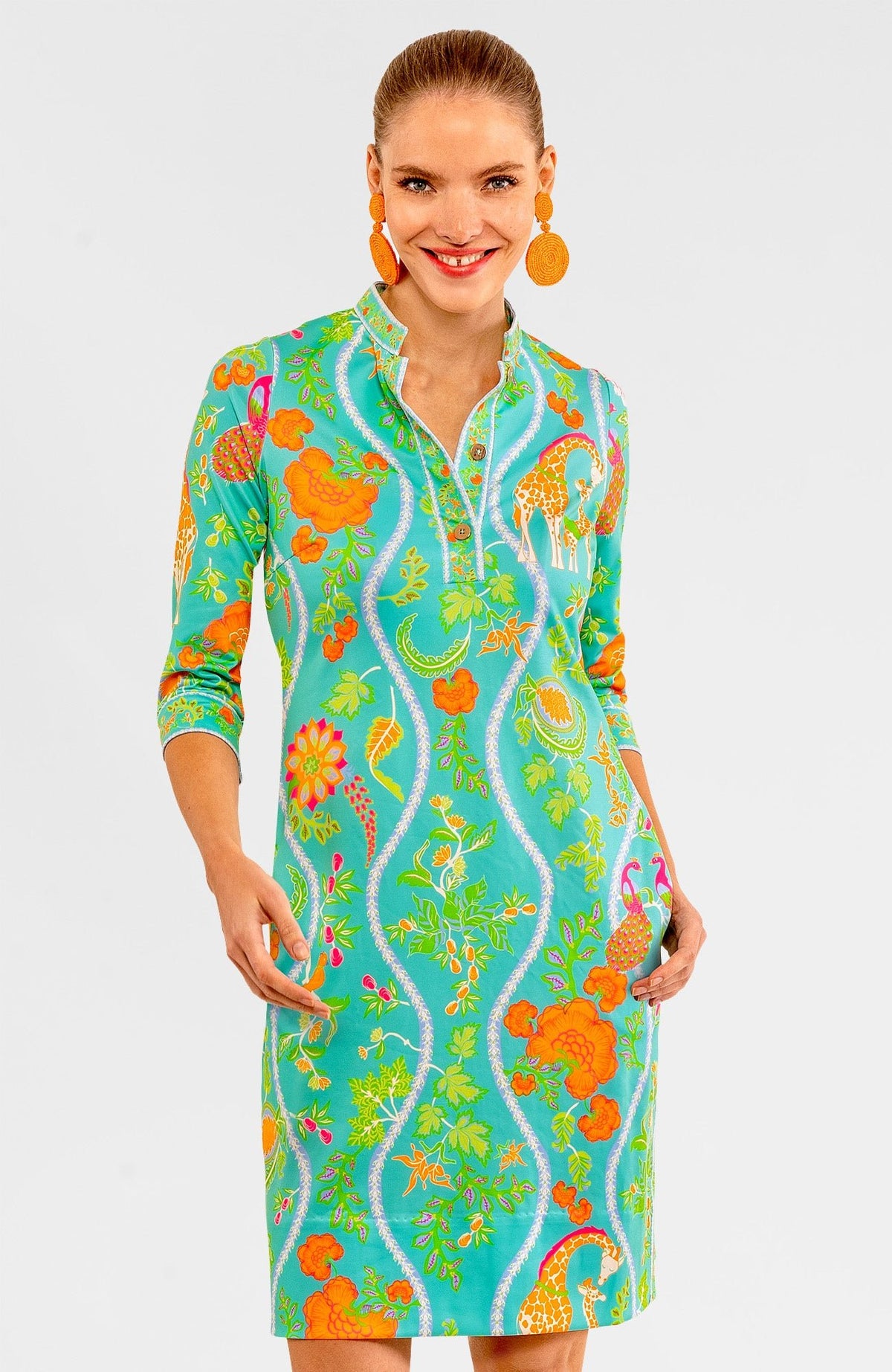 Mandarin Dress - Jungle Symphony Turq Orange