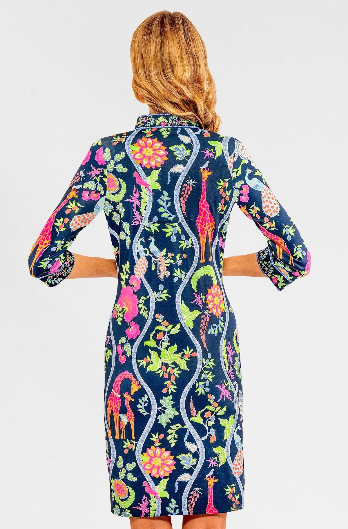 Mandarin Dress - Jungle Symphony Navy