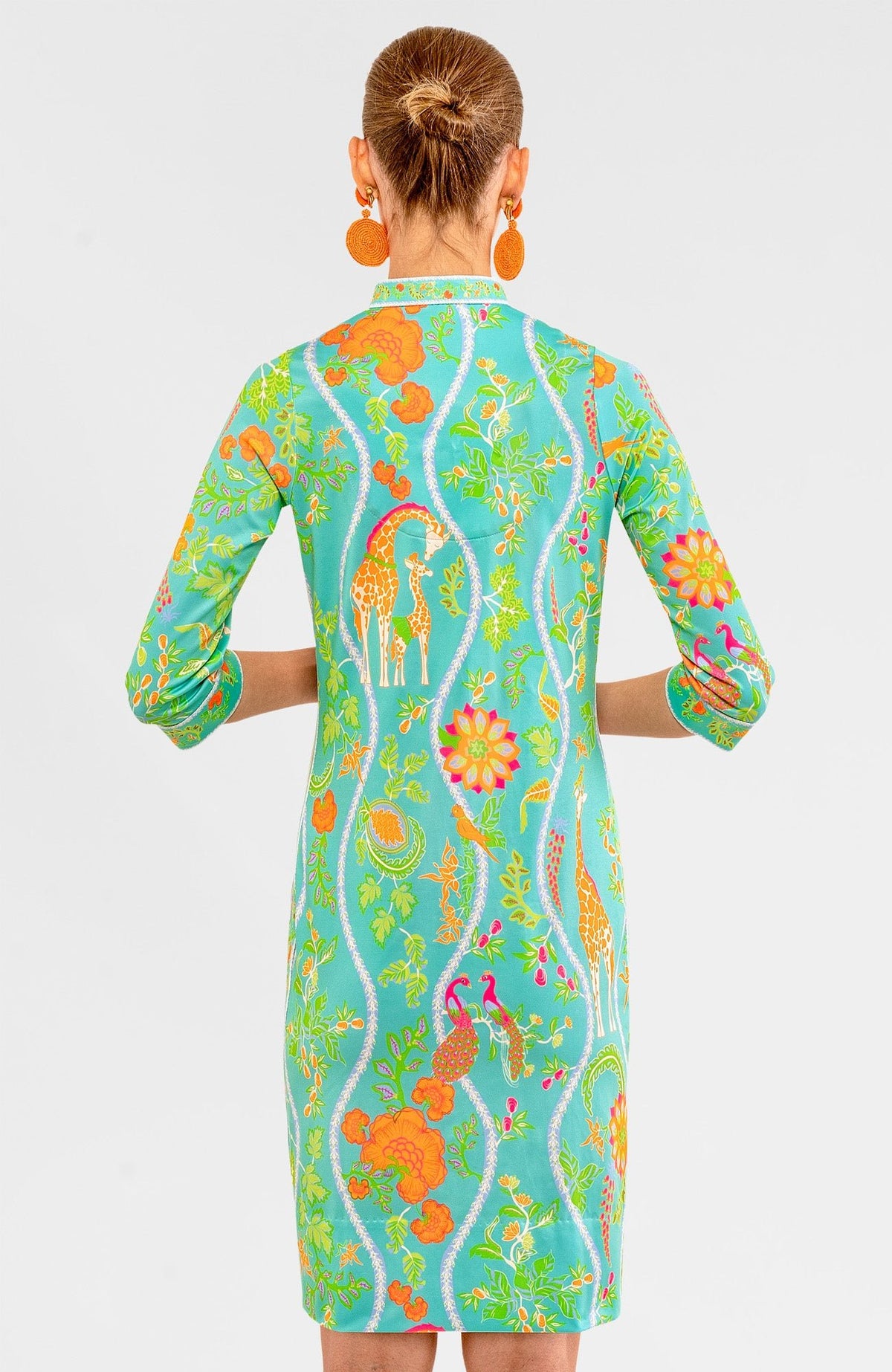 Mandarin Dress - Jungle Symphony Turq Orange