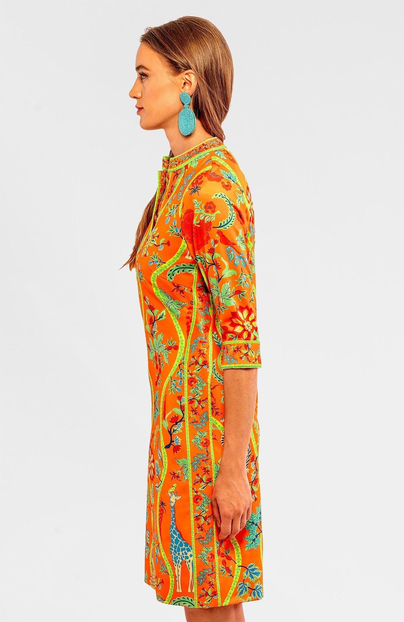 Mandarin Dress - Jungle Symphony Orange