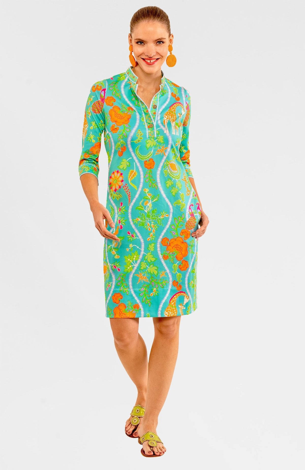 Mandarin Dress - Jungle Symphony Turq Orange