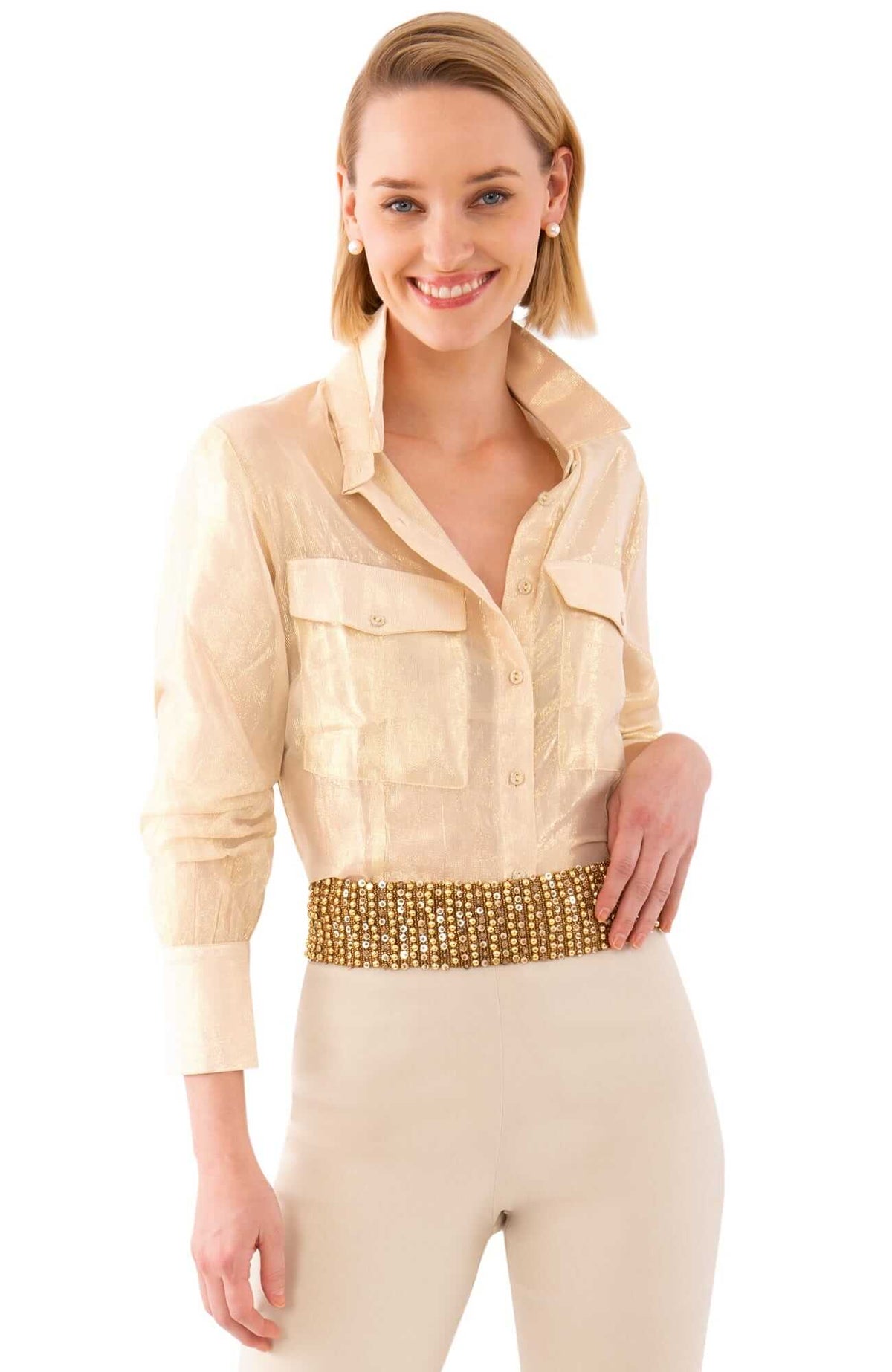 Metallic Flap Blouse - Glinda Lurex Gold