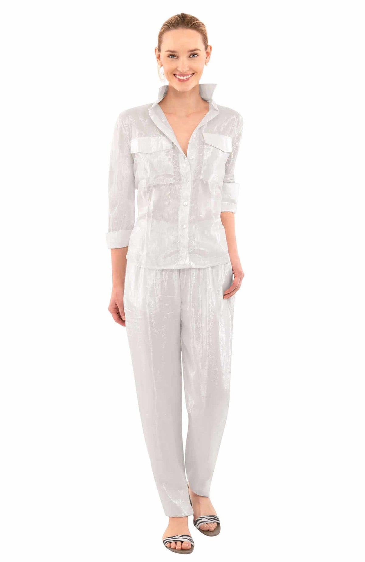 Metallic Flap Blouse - Glinda Lurex Silver