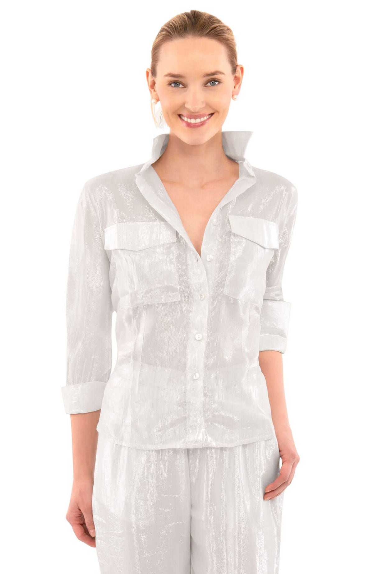 Metallic Flap Blouse - Glinda Lurex Silver