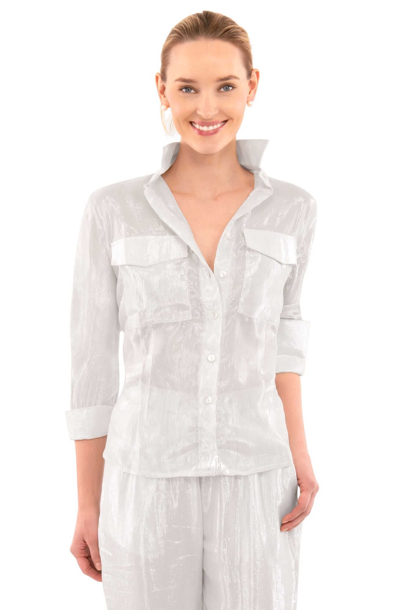 Metallic Flap Blouse - Glinda Lurex Silver