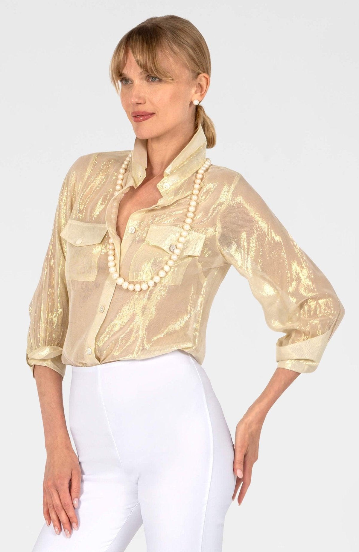 Metallic Flap Blouse - Glinda Lurex Gold