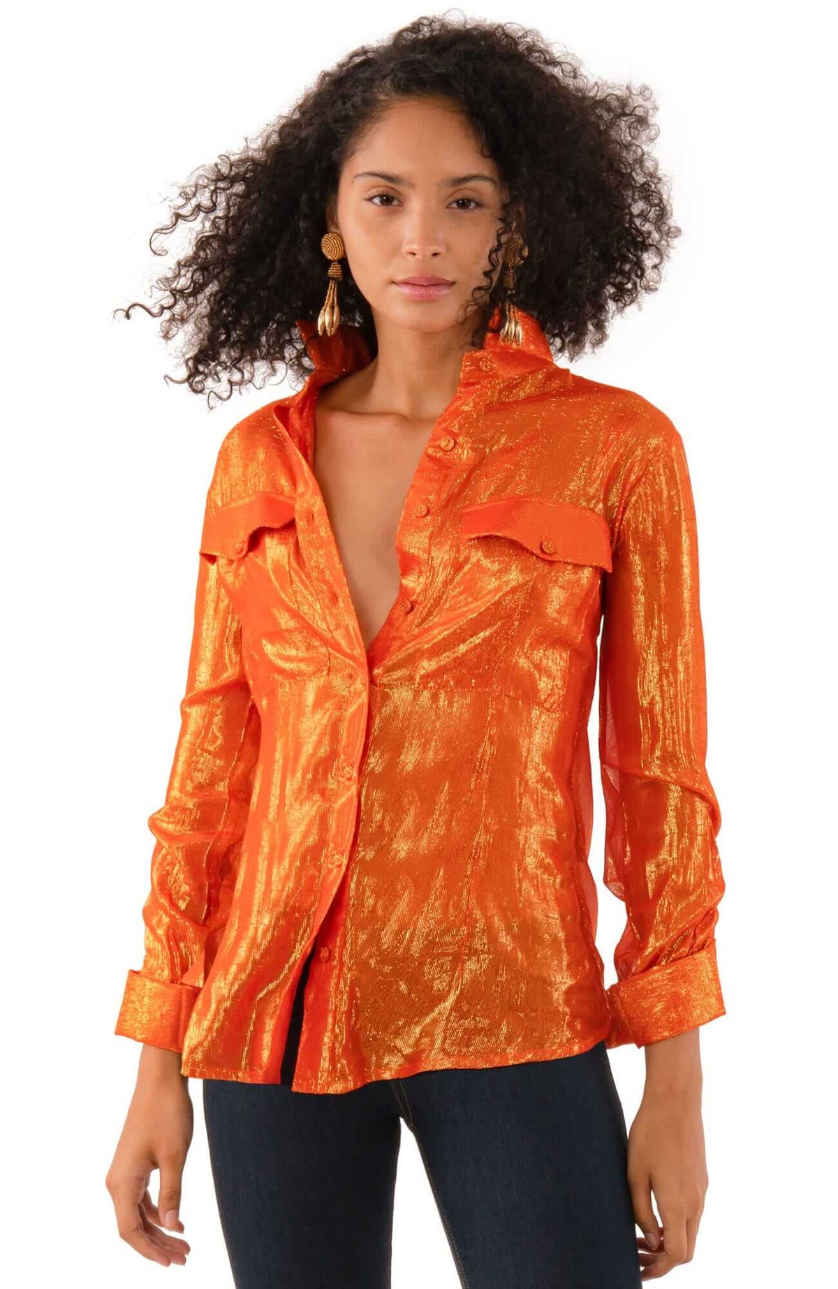 Metallic Flap Blouse - Glinda Lurex Orange